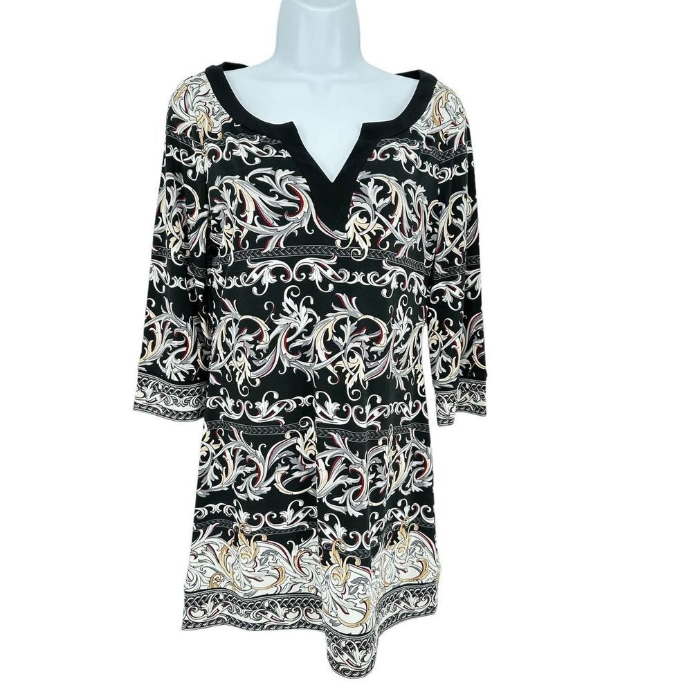 White‎ House Black Market Women's SZ S Black & White Bohemian Printed Dress